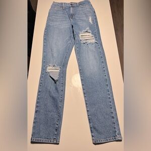Blue Straight Leg Distressed Jeans